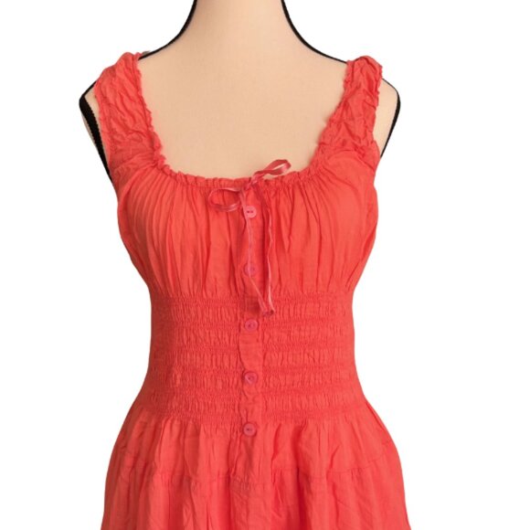 CORAL 100% COTTON LINED SUMMER TIERED DRESS WITH SMOCKED WAIST, SZ.M - Picture 2 of 8